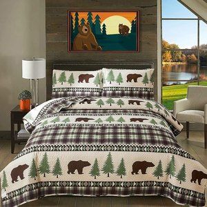 3Pcs rustic cabin bedspread coverlet set Full/Queen size